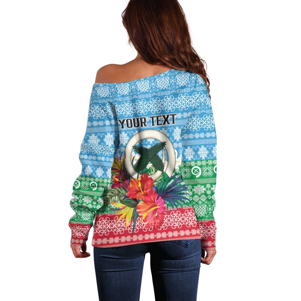 Personalised Sanma Joyeux Noel Off Shoulder Sweater Proud To Be a Ni-Van Sand Drawing Art - Polynesian Pride