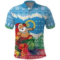 Personalised Sanma Joyeux Noel Polo Shirt Proud To Be a Ni-Van Sand Drawing Art LT9 Blue - Polynesian Pride