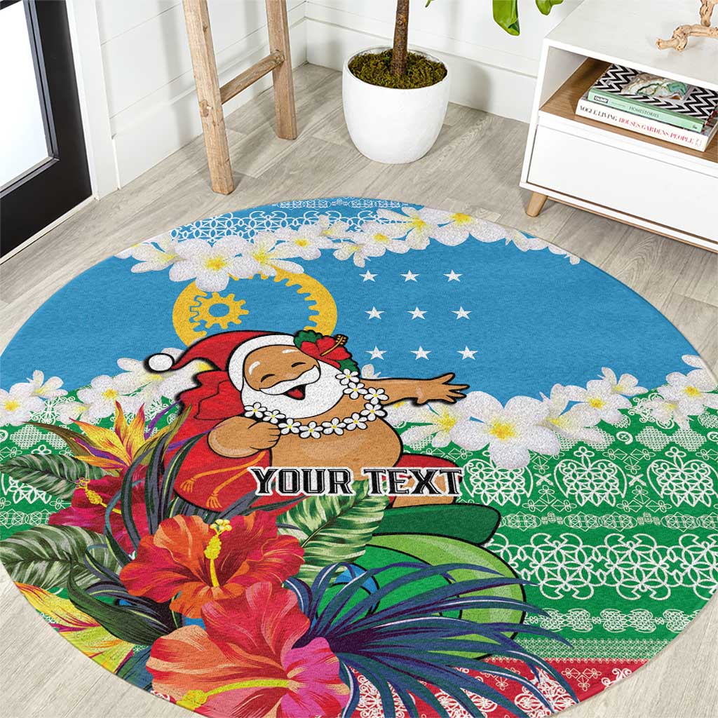 Personalised Sanma Joyeux Noel Round Carpet Proud To Be a Ni-Van Sand Drawing Art LT9 Blue - Polynesian Pride