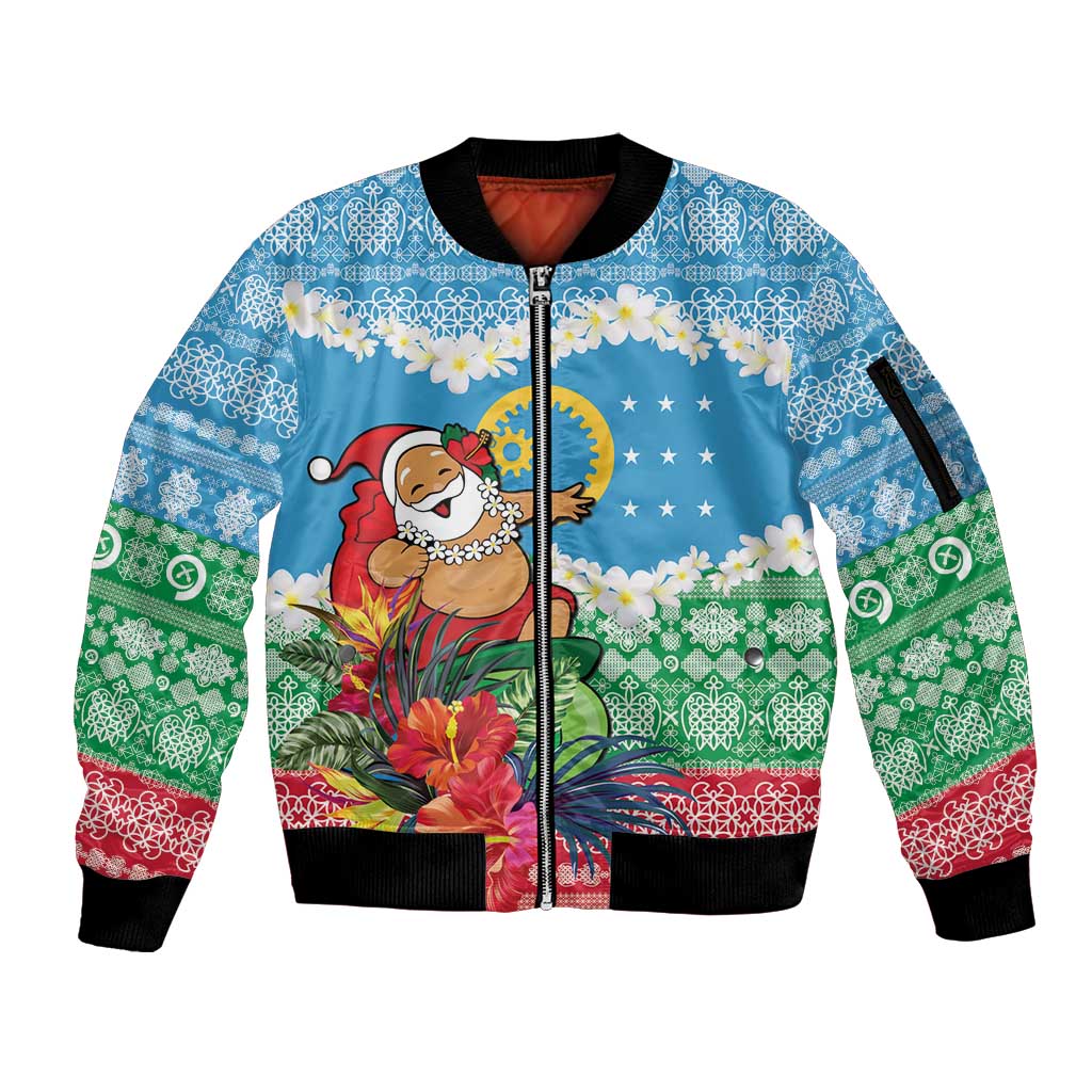 Personalised Sanma Joyeux Noel Sleeve Zip Bomber Jacket Proud To Be a Ni-Van Sand Drawing Art - Polynesian Pride