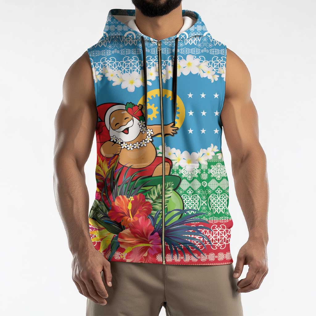 Personalised Sanma Joyeux Noel Sleeveless Zip Hoodie Proud To Be a Ni-Van Sand Drawing Art - Polynesian Pride