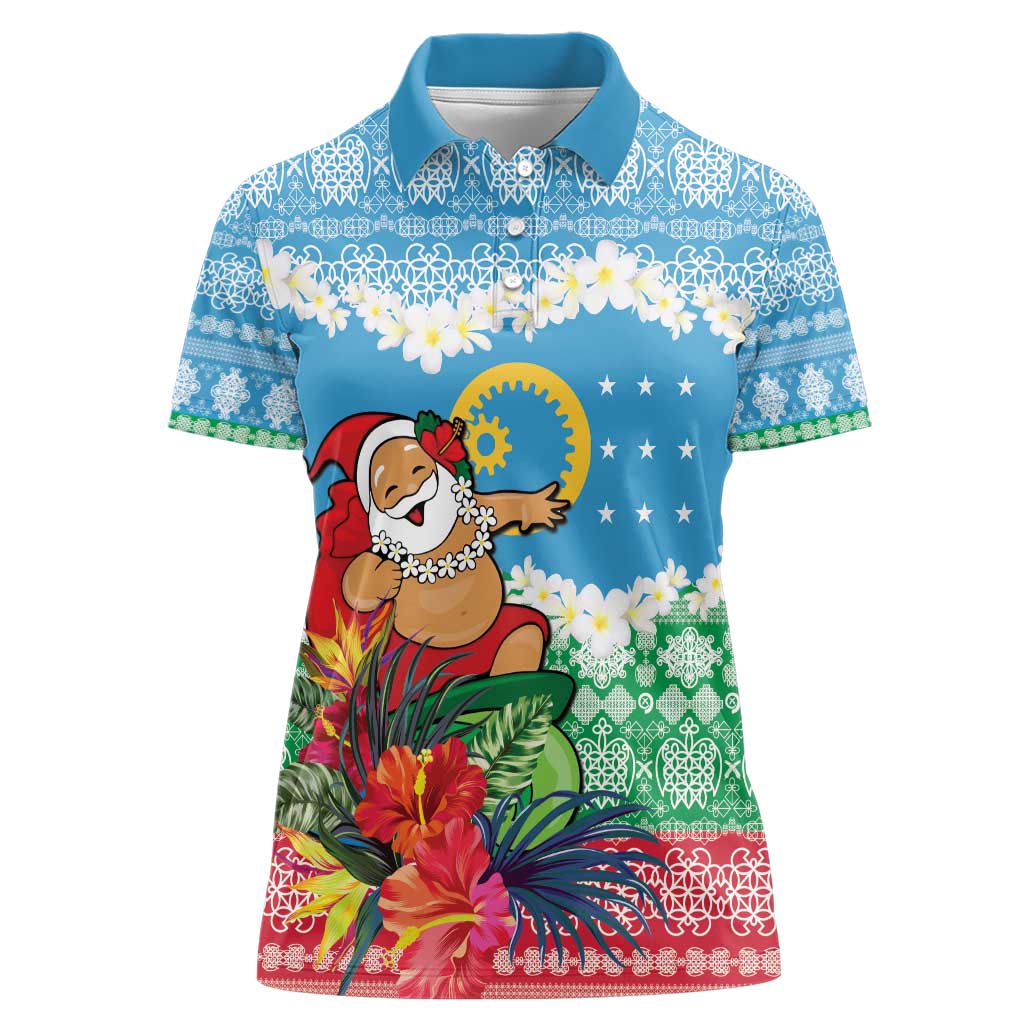 Personalised Sanma Joyeux Noel Women Polo Shirt Proud To Be a Ni-Van Sand Drawing Art - Polynesian Pride