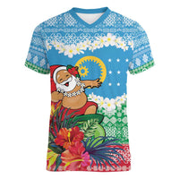 Personalised Sanma Joyeux Noel Women V-Neck T-Shirt Proud To Be a Ni-Van Sand Drawing Art - Polynesian Pride