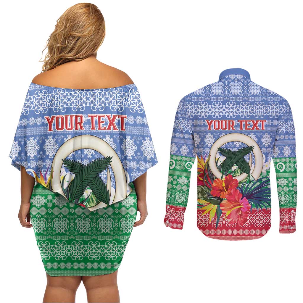 Personalised Shefa Joyeux Noel Couples Matching Off Shoulder Short Dress and Long Sleeve Button Shirt Proud To Be a Ni-Van Sand Drawing Art LT9 - Polynesian Pride
