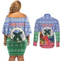 Personalised Shefa Joyeux Noel Couples Matching Off Shoulder Short Dress and Long Sleeve Button Shirt Proud To Be a Ni-Van Sand Drawing Art LT9 - Polynesian Pride