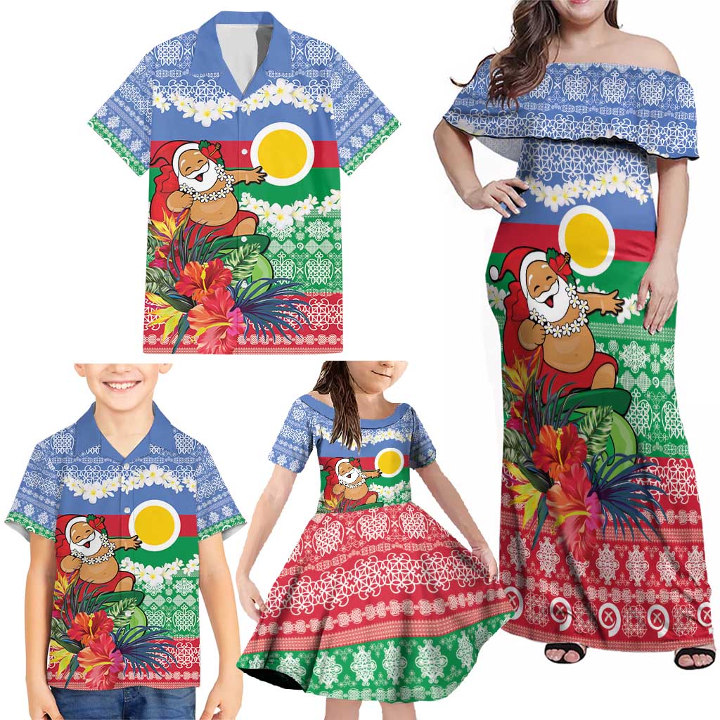 Personalised Shefa Joyeux Noel Family Matching Off Shoulder Maxi Dress and Hawaiian Shirt Proud To Be a Ni-Van Sand Drawing Art - Polynesian Pride