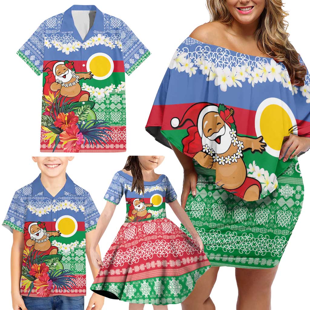 Personalised Shefa Joyeux Noel Family Matching Off Shoulder Short Dress and Hawaiian Shirt Proud To Be a Ni-Van Sand Drawing Art - Polynesian Pride