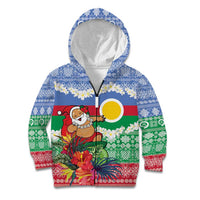 Personalised Shefa Joyeux Noel Kid Hoodie Proud To Be a Ni-Van Sand Drawing Art LT9 Zip Hoodie Blue - Polynesian Pride