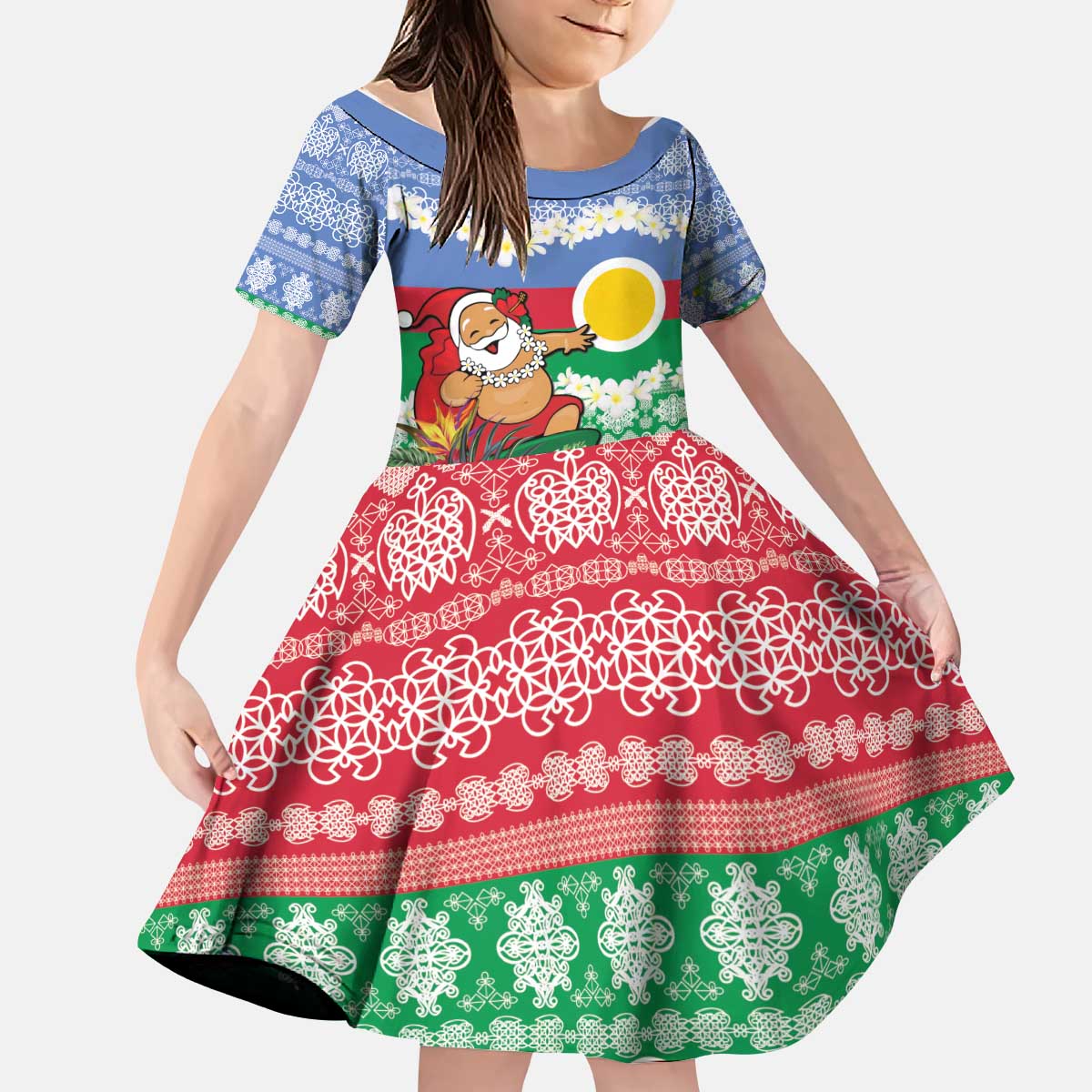 Personalised Shefa Joyeux Noel Kid Short Sleeve Dress Proud To Be a Ni-Van Sand Drawing Art LT9 KID Blue - Polynesian Pride