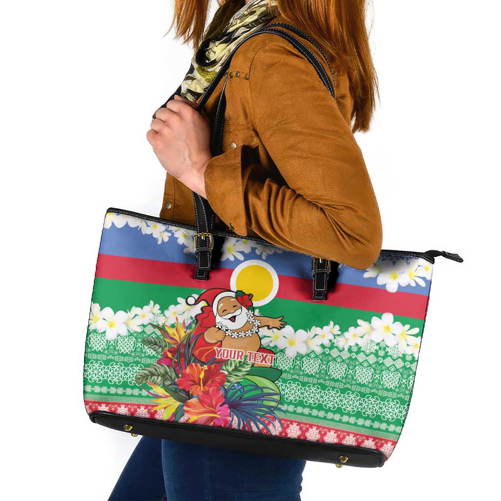 Personalised Shefa Joyeux Noel Leather Tote Bag Proud To Be a Ni-Van Sand Drawing Art - Polynesian Pride