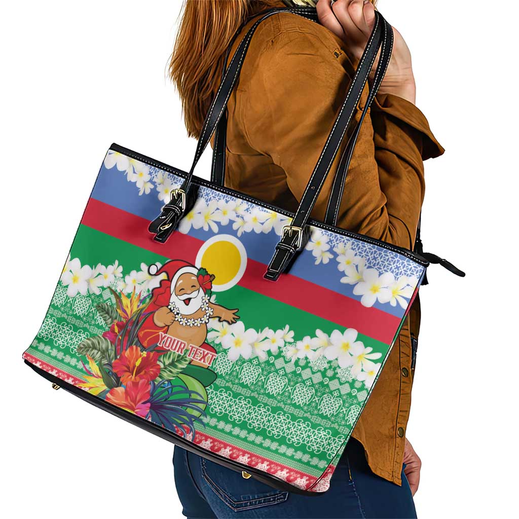 Personalised Shefa Joyeux Noel Leather Tote Bag Proud To Be a Ni-Van Sand Drawing Art - Polynesian Pride