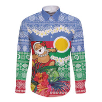 Personalised Shefa Joyeux Noel Long Sleeve Button Shirt Proud To Be a Ni-Van Sand Drawing Art LT9 Unisex Blue - Polynesian Pride
