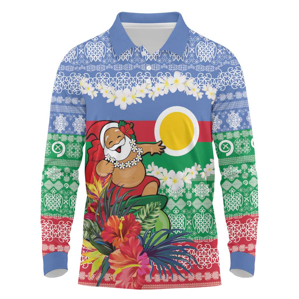 Personalised Shefa Joyeux Noel Long Sleeve Polo Shirt Proud To Be a Ni-Van Sand Drawing Art LT9 Blue - Polynesian Pride