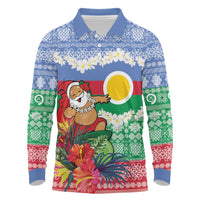 Personalised Shefa Joyeux Noel Long Sleeve Polo Shirt Proud To Be a Ni-Van Sand Drawing Art LT9 Blue - Polynesian Pride