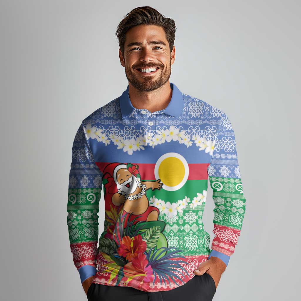 Personalised Shefa Joyeux Noel Long Sleeve Polo Shirt Proud To Be a Ni-Van Sand Drawing Art LT9 - Polynesian Pride