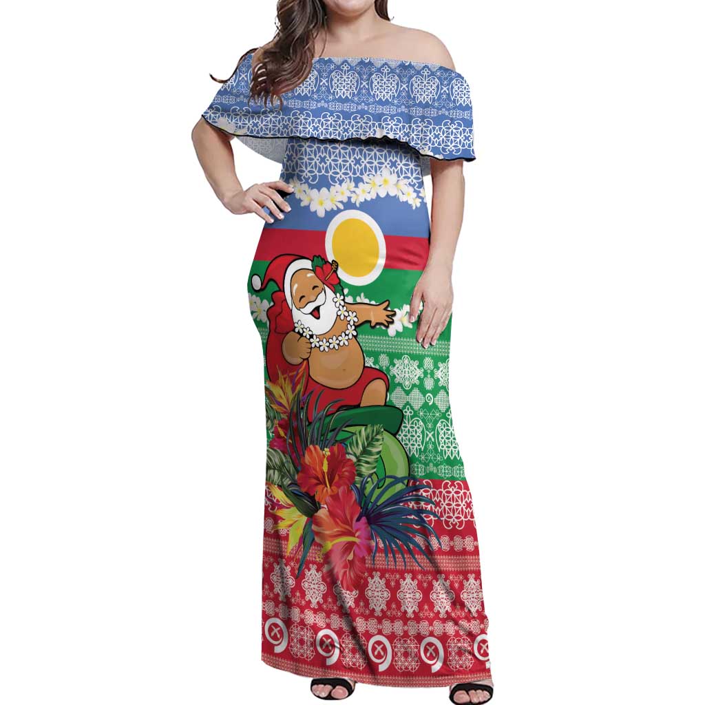 Personalised Shefa Joyeux Noel Off Shoulder Maxi Dress Proud To Be a Ni-Van Sand Drawing Art LT9 Women Blue - Polynesian Pride