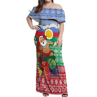 Personalised Shefa Joyeux Noel Off Shoulder Maxi Dress Proud To Be a Ni-Van Sand Drawing Art LT9 Women Blue - Polynesian Pride