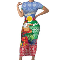 Personalised Shefa Joyeux Noel Short Sleeve Bodycon Dress Proud To Be a Ni-Van Sand Drawing Art - Polynesian Pride