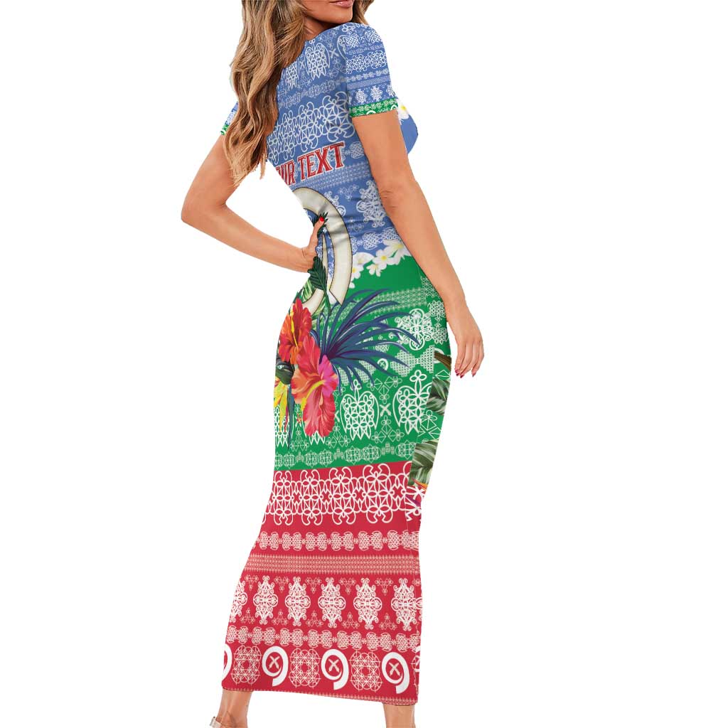 Personalised Shefa Joyeux Noel Short Sleeve Bodycon Dress Proud To Be a Ni-Van Sand Drawing Art - Polynesian Pride