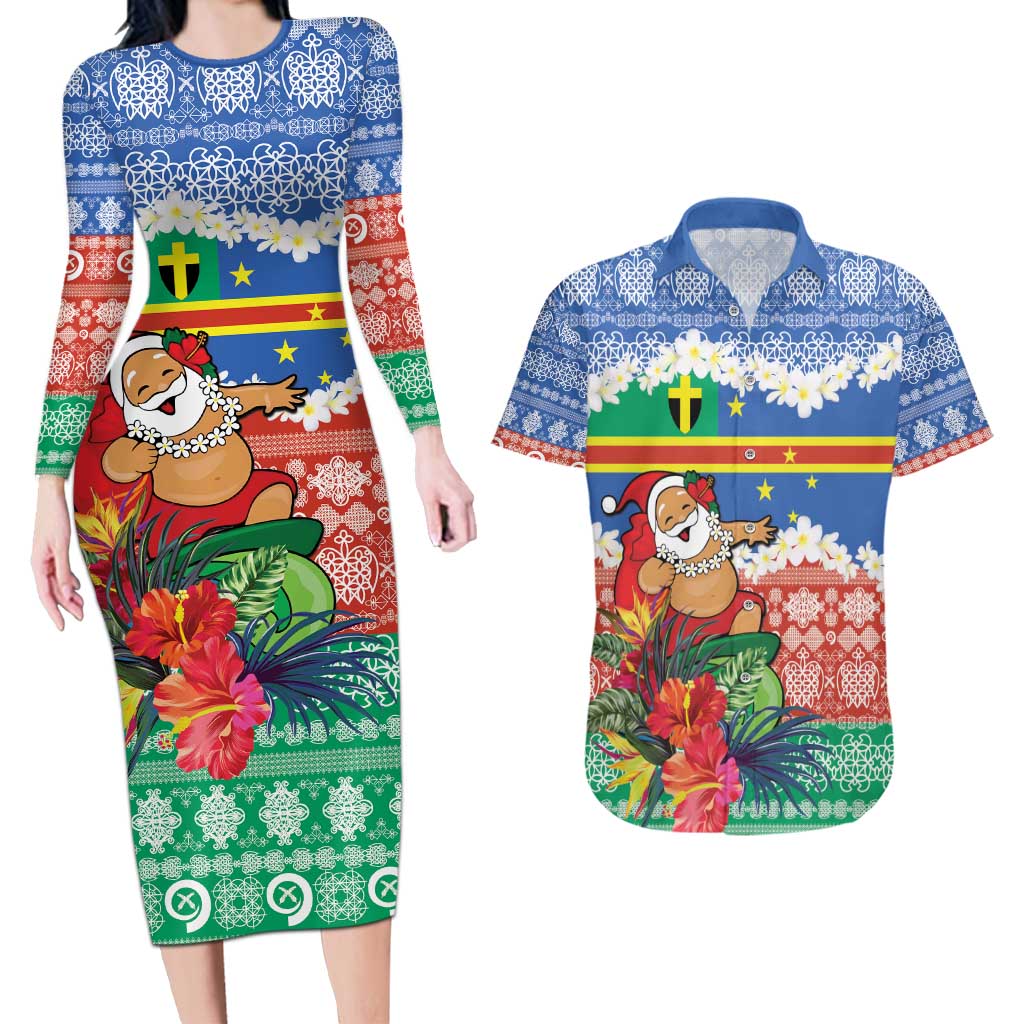 Personalised Tafea Joyeux Noel Couples Matching Long Sleeve Bodycon Dress and Hawaiian Shirt Proud To Be a Ni-Van Sand Drawing Art - Polynesian Pride