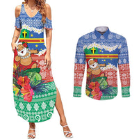 Personalised Tafea Joyeux Noel Couples Matching Summer Maxi Dress and Long Sleeve Button Shirt Proud To Be a Ni-Van Sand Drawing Art LT9 Blue - Polynesian Pride