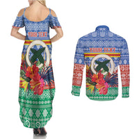 Personalised Tafea Joyeux Noel Couples Matching Summer Maxi Dress and Long Sleeve Button Shirt Proud To Be a Ni-Van Sand Drawing Art LT9 - Polynesian Pride