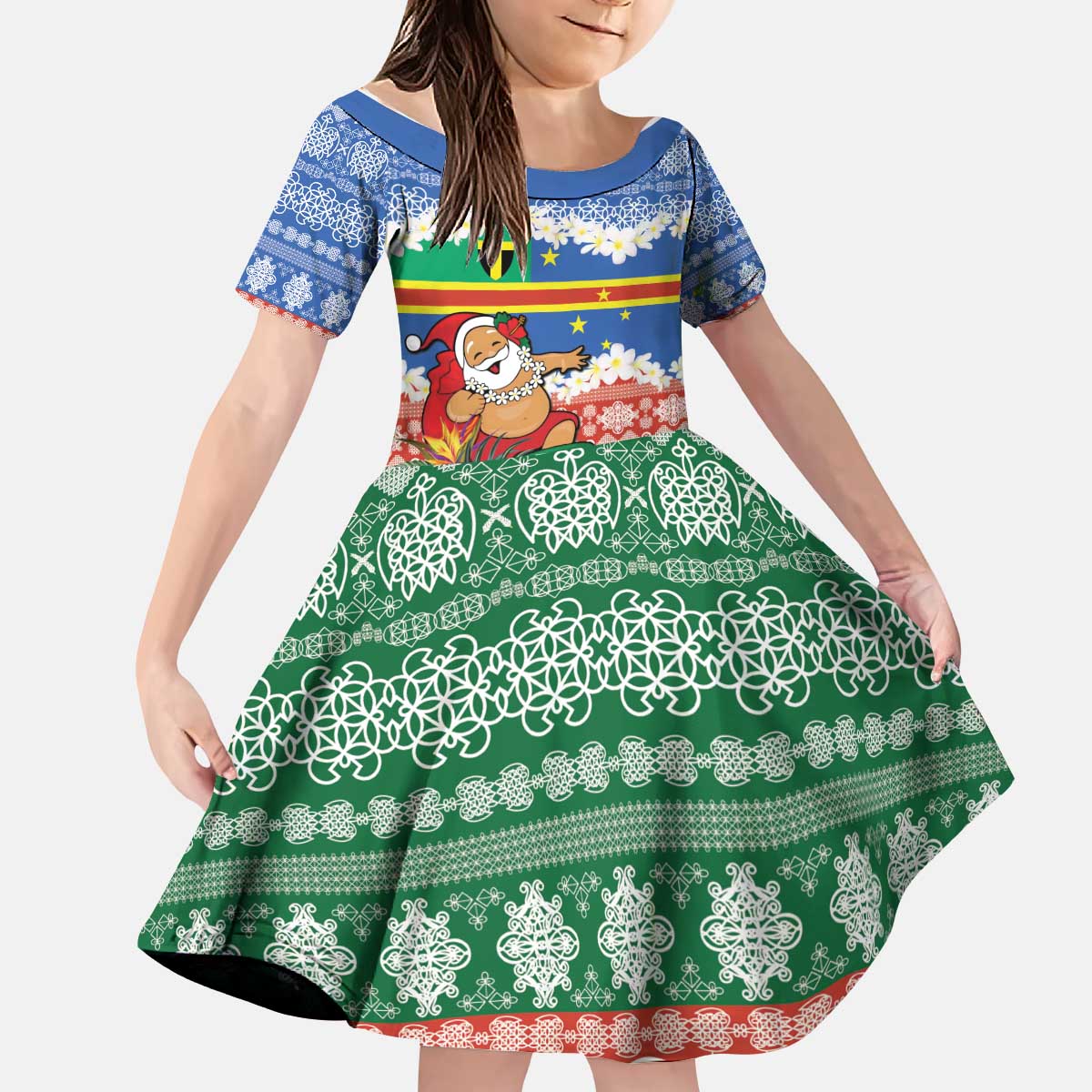 Personalised Tafea Joyeux Noel Kid Short Sleeve Dress Proud To Be a Ni-Van Sand Drawing Art LT9 KID Blue - Polynesian Pride