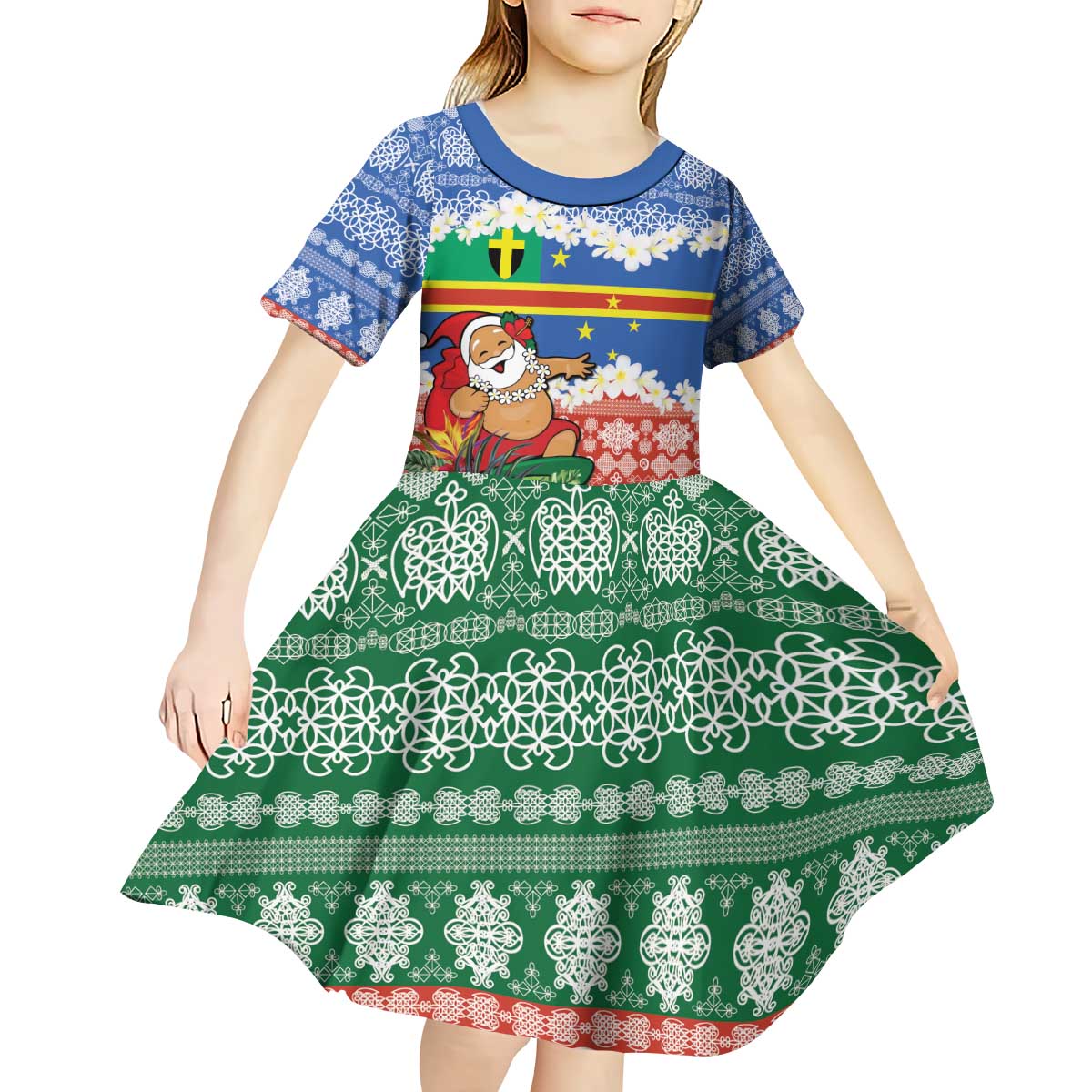Personalised Tafea Joyeux Noel Kid Short Sleeve Dress Proud To Be a Ni-Van Sand Drawing Art LT9 - Polynesian Pride