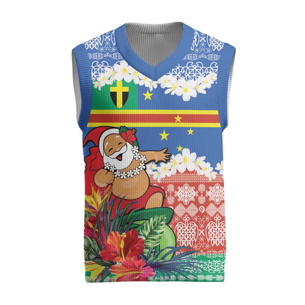 Personalised Tafea Joyeux Noel Christmas Knitted V-Neck Vest Proud To Be a Ni-Van Sand Drawing Art - Polynesian Pride