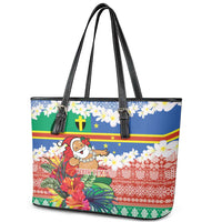 Personalised Tafea Joyeux Noel Leather Tote Bag Proud To Be a Ni-Van Sand Drawing Art - Polynesian Pride