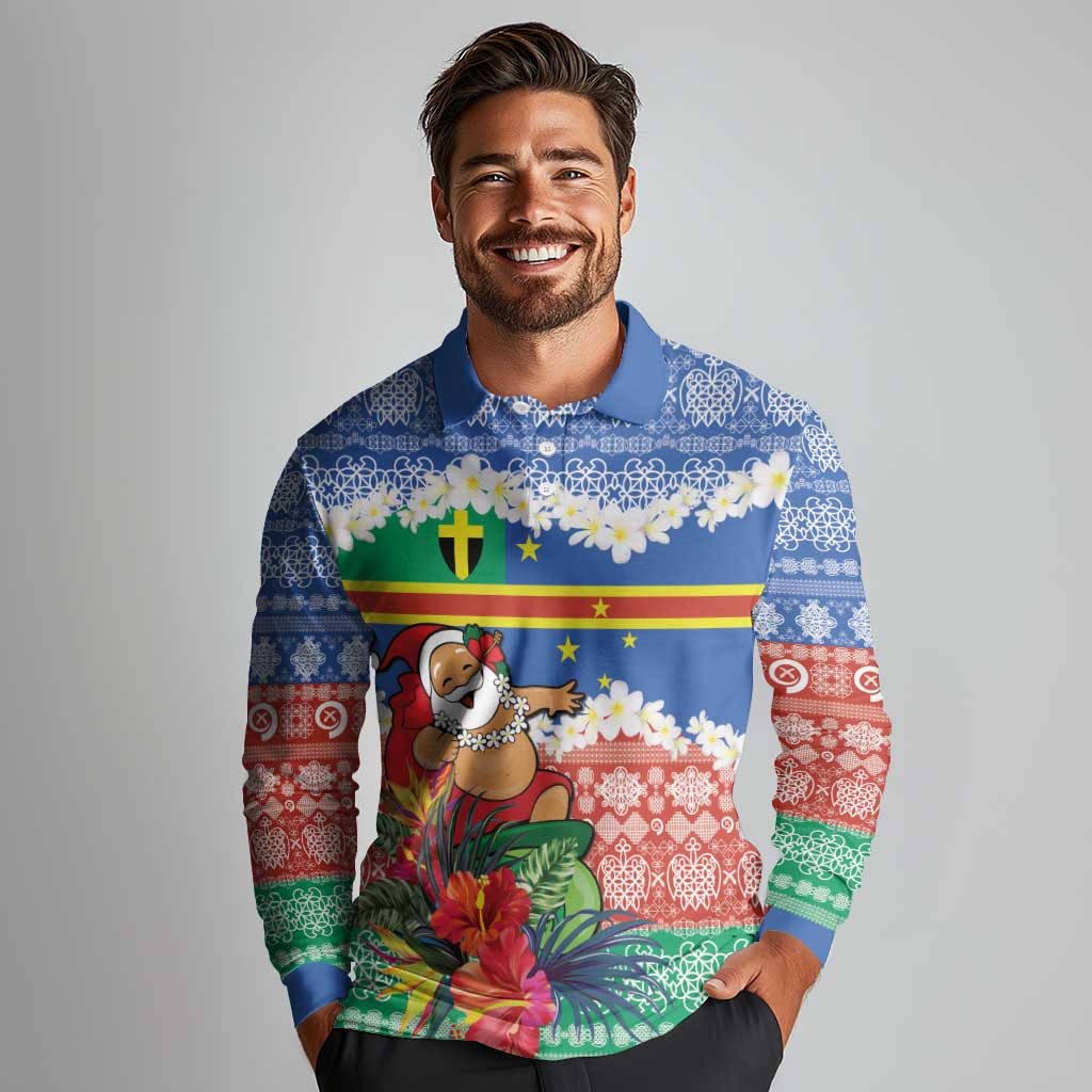 Personalised Tafea Joyeux Noel Long Sleeve Polo Shirt Proud To Be a Ni-Van Sand Drawing Art LT9 - Polynesian Pride