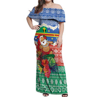 Personalised Tafea Joyeux Noel Off Shoulder Maxi Dress Proud To Be a Ni-Van Sand Drawing Art LT9 Women Blue - Polynesian Pride