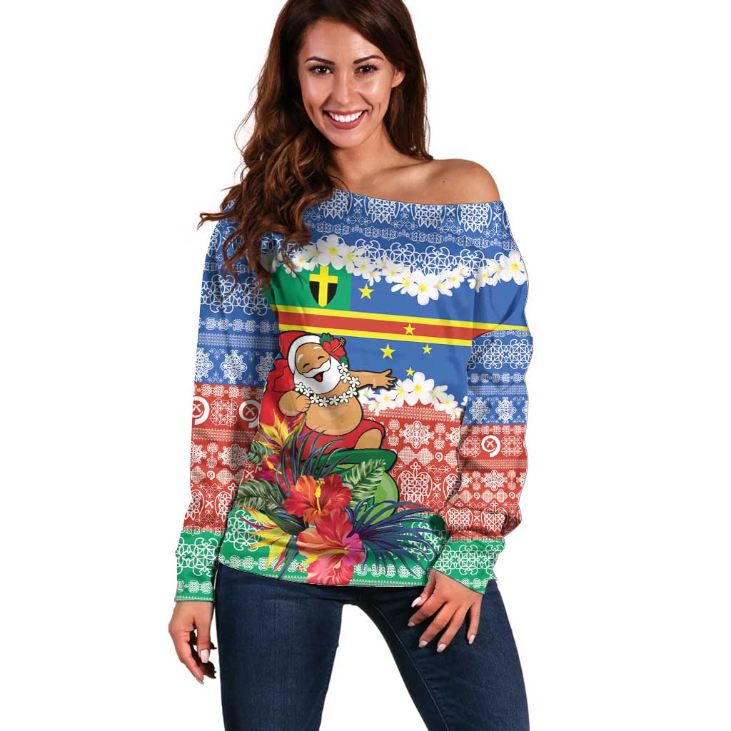 Personalised Tafea Joyeux Noel Off Shoulder Sweater Proud To Be a Ni-Van Sand Drawing Art - Polynesian Pride