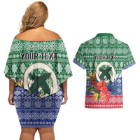Personalised Torba Joyeux Noel Couples Matching Off Shoulder Short Dress and Hawaiian Shirt Proud To Be a Ni-Van Sand Drawing Art - Polynesian Pride