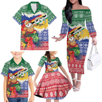 Personalised Torba Joyeux Noel Family Matching Off The Shoulder Long Sleeve Dress and Hawaiian Shirt Proud To Be a Ni-Van Sand Drawing Art - Polynesian Pride