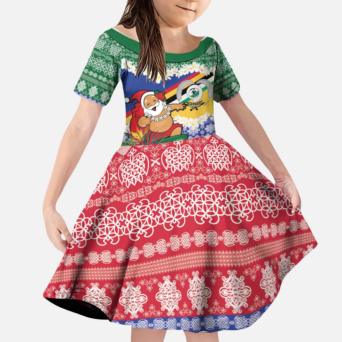 Personalised Torba Joyeux Noel Kid Short Sleeve Dress Proud To Be a Ni-Van Sand Drawing Art LT9 KID Green - Polynesian Pride