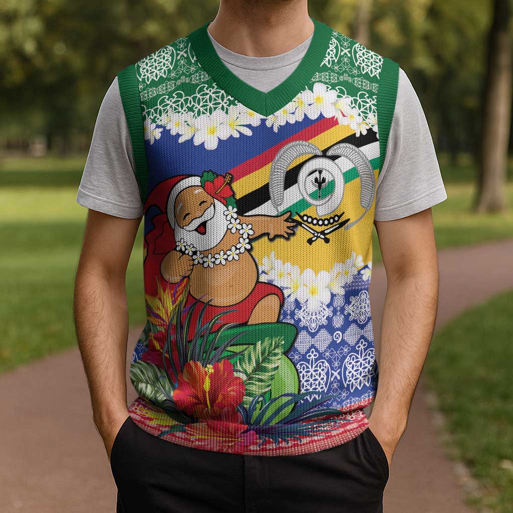 Personalised Torba Joyeux Noel Christmas Knitted V-Neck Vest Proud To Be a Ni-Van Sand Drawing Art - Polynesian Pride