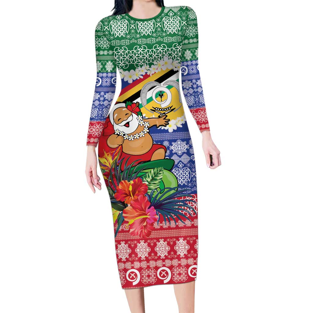 Personalised Torba Joyeux Noel Long Sleeve Bodycon Dress Proud To Be a Ni-Van Sand Drawing Art - Polynesian Pride