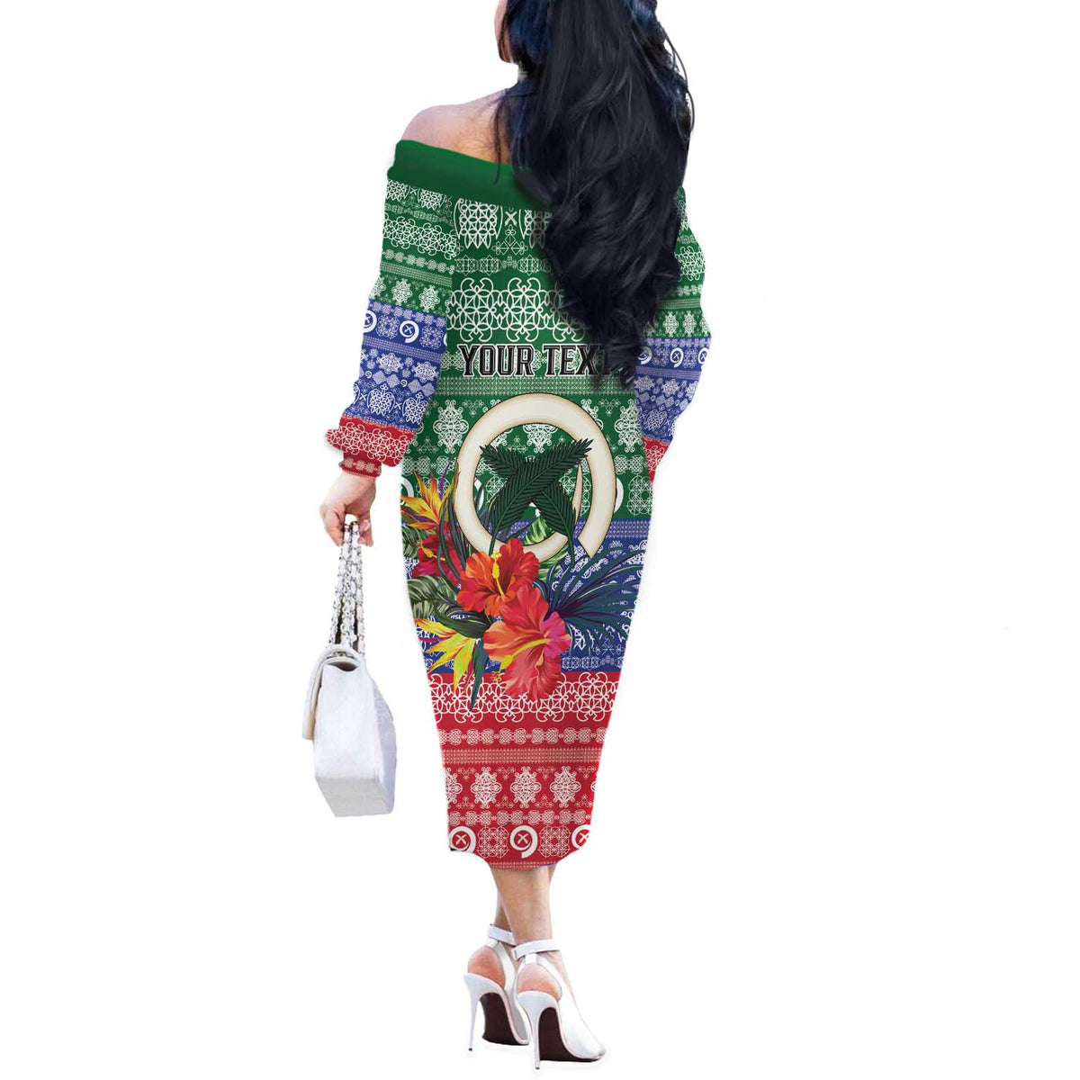 Personalised Torba Joyeux Noel Off The Shoulder Long Sleeve Dress Proud To Be a Ni-Van Sand Drawing Art - Polynesian Pride