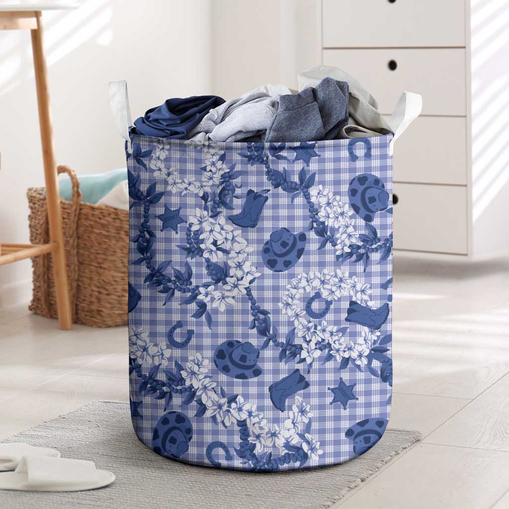 Mokihana Maile Ilima Leis Paniolo Palaka Laundry Basket Hawaiian Polu Spirit LT9 Blue - Polynesian Pride