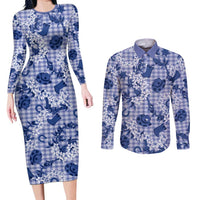 Mokihana Maile Ilima Leis Paniolo Palaka Couples Matching Long Sleeve Bodycon Dress and Long Sleeve Button Shirt Hawaiian Polu Spirit - Polynesian Pride