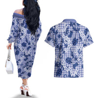 Mokihana Maile Ilima Leis Paniolo Palaka Couples Matching Off The Shoulder Long Sleeve Dress and Hawaiian Shirt Hawaiian Polu Spirit - Polynesian Pride