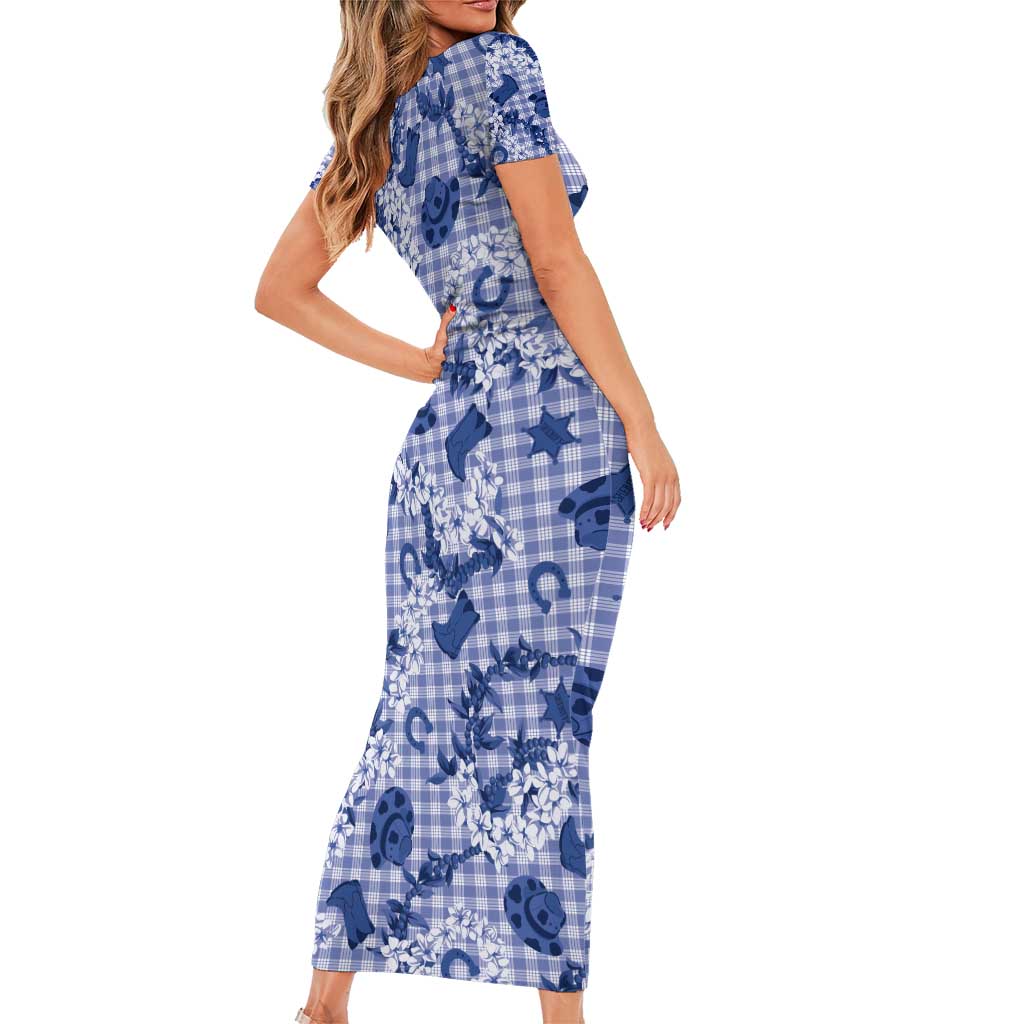 Mokihana Maile Ilima Leis Paniolo Palaka Family Matching Short Sleeve Bodycon Dress and Hawaiian Shirt Hawaiian Polu Spirit - Polynesian Pride