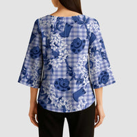 Mokihana Maile Ilima Leis Paniolo Palaka Kimono Sleeve Blouse Hawaiian Polu Spirit - Polynesian Pride
