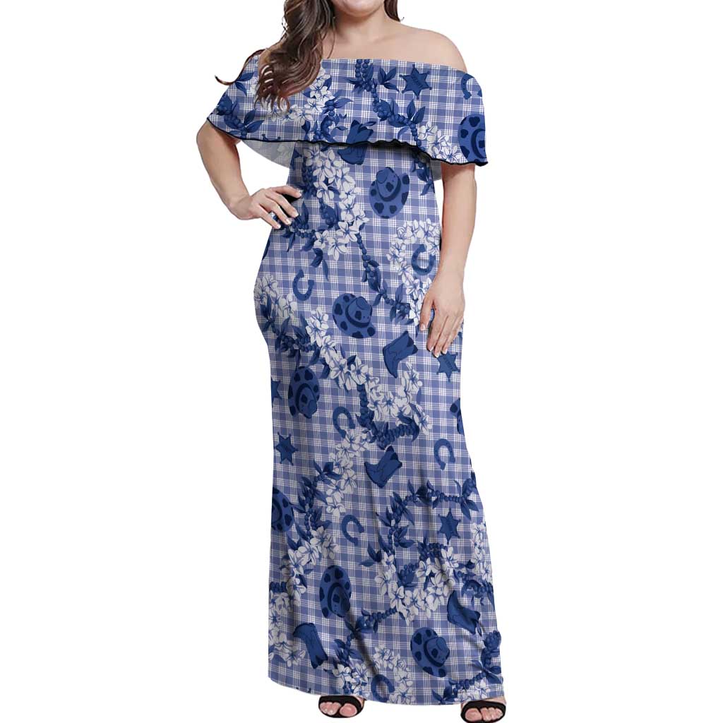 Mokihana Maile Ilima Leis Paniolo Palaka Off Shoulder Maxi Dress Hawaiian Polu Spirit - Polynesian Pride