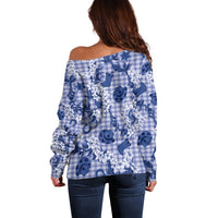 Mokihana Maile Ilima Leis Paniolo Palaka Off Shoulder Sweater Hawaiian Polu Spirit - Polynesian Pride