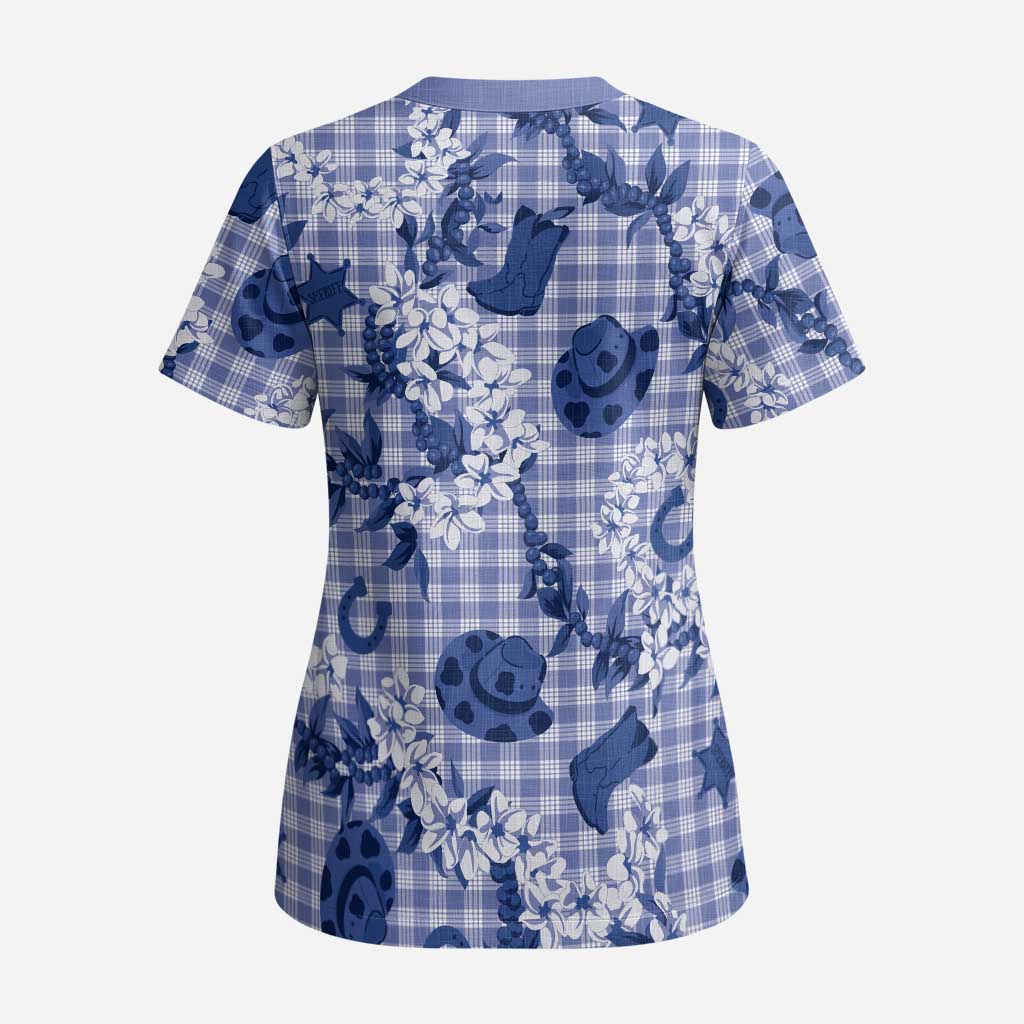 Mokihana Maile Ilima Leis Paniolo Palaka Scrub Top Hawaiian Polu Spirit - Polynesian Pride