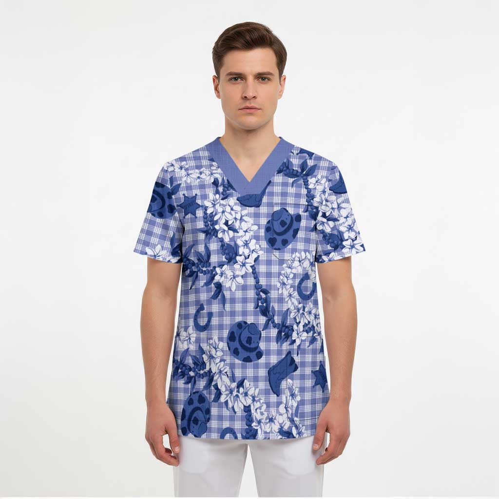 Mokihana Maile Ilima Leis Paniolo Palaka Scrub Top Hawaiian Polu Spirit - Polynesian Pride