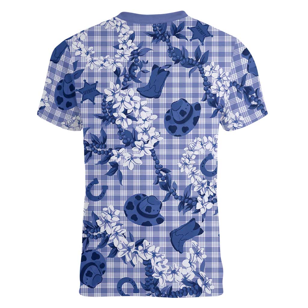 Mokihana Maile Ilima Leis Paniolo Palaka Women V-Neck T-Shirt Hawaiian Polu Spirit - Polynesian Pride