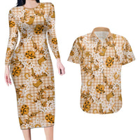 Mokihana Maile Ilima Leis Paniolo Palaka Couples Matching Long Sleeve Bodycon Dress and Hawaiian Shirt Hawaiian Kula Spirit - Polynesian Pride